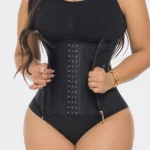 Women’s Zip-Up Latex Body Shaper Camisole – Waist & Abdominal Sculpting Tank (Black/Khaki) - Image 2