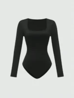 BWQ Summer & Fall Square Collar Bodysuit – Long Sleeve Tight Fit for Inner or Outer Wear, 3 Colors - Image 6