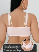 Plus Size Floral Embroidered Wireless Bra – Front Closure with Lift Support - Image 4