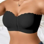 Black Strapless Front-Closure Bra – Wavy Edge with Removable Padding
