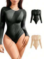 BWQ 2-Pack Slimming Bodysuits – Seamless Long-Sleeve Tummy Control & Butt Lifter Shapewear Set